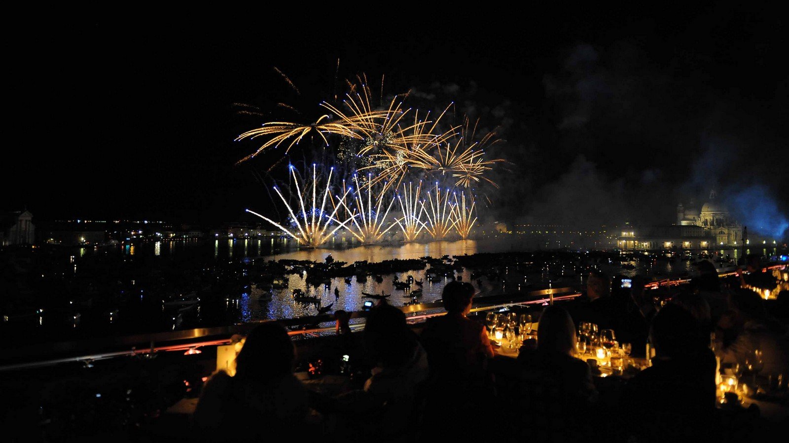 Fireworks over St Mark's Basin from the hotel terrace